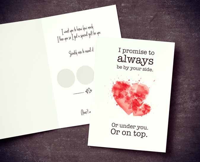 Dirty Valentines card "Always by your side" with Scratchoff gift inside