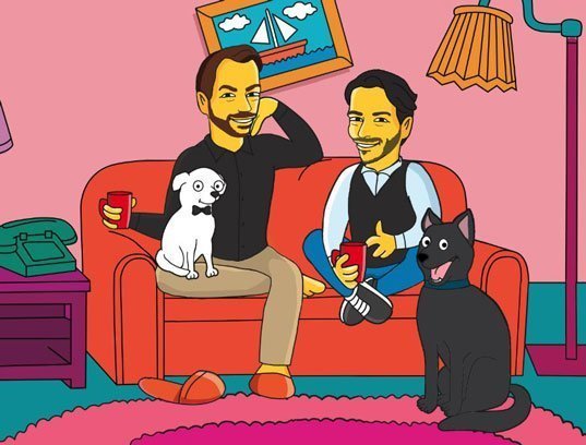 A personalized Valentine's Day gift for gay couples in the form of a cartoon style portrait
