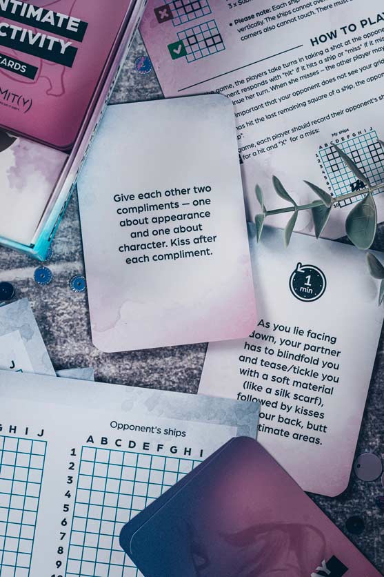 Foreplay cards with descriptions in a lesbian couple game