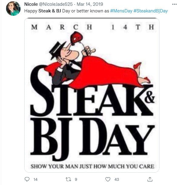 Steak and BJ day message